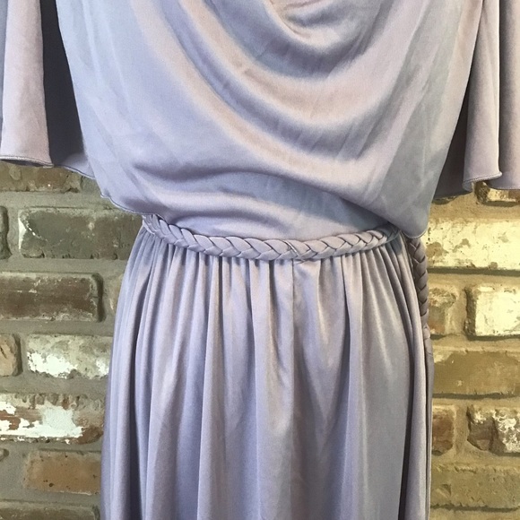 BEEGE JW Woman’s VINTAGE Lavender High Neck Drape Front Flutter Belted Dress S - Picture 6 of 9